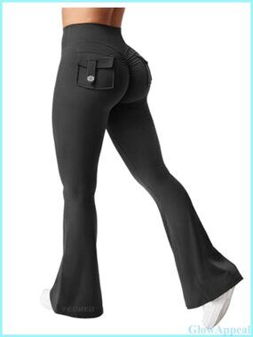 Flare Leggings with Pockets Scrunch Butt High Waist Workout Gym Yoga Pants